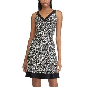Chaps Black and White Floral Dress Petite Large